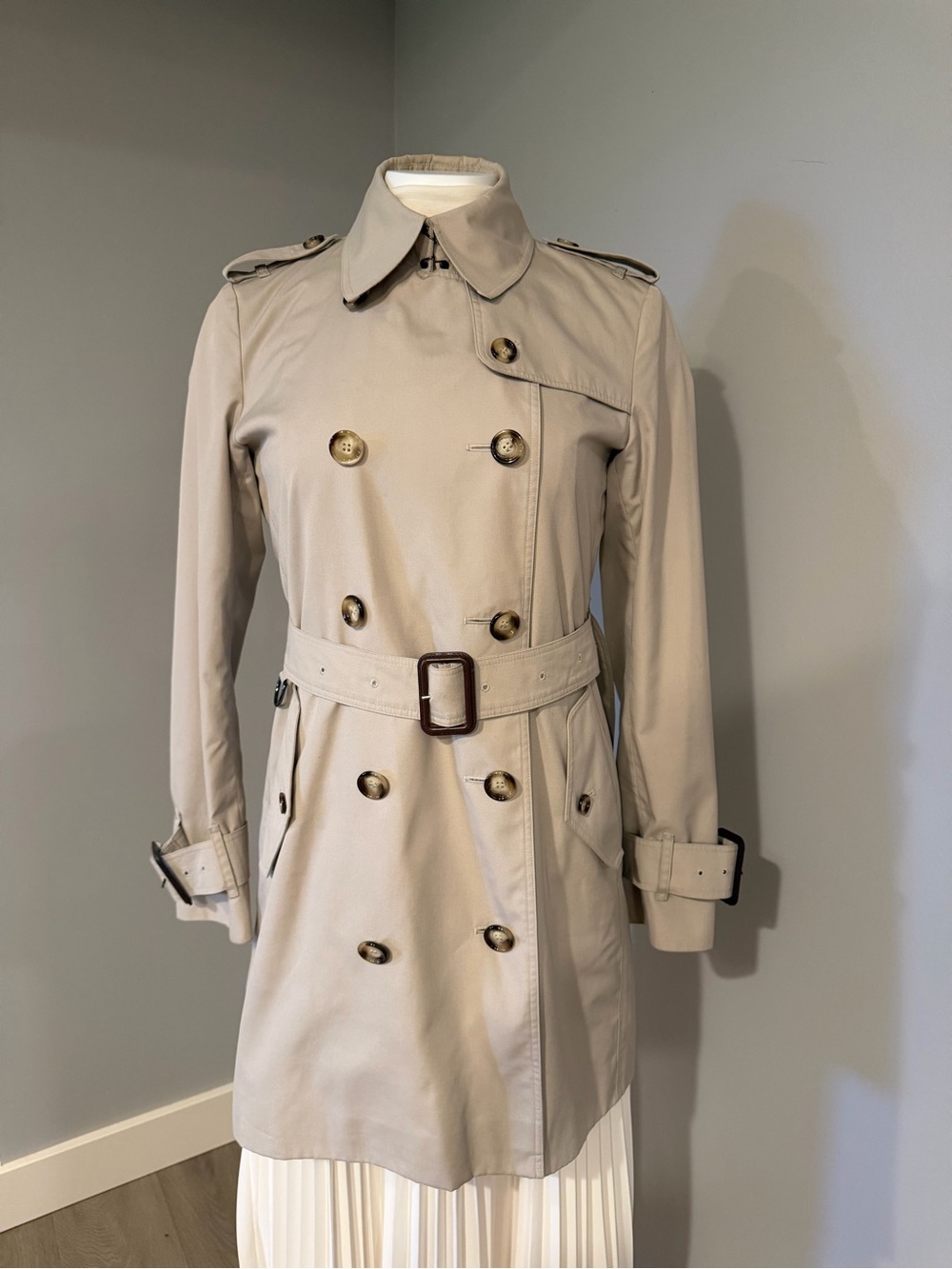 Burberry Beige Double-Breasted Trench Coat with Belt